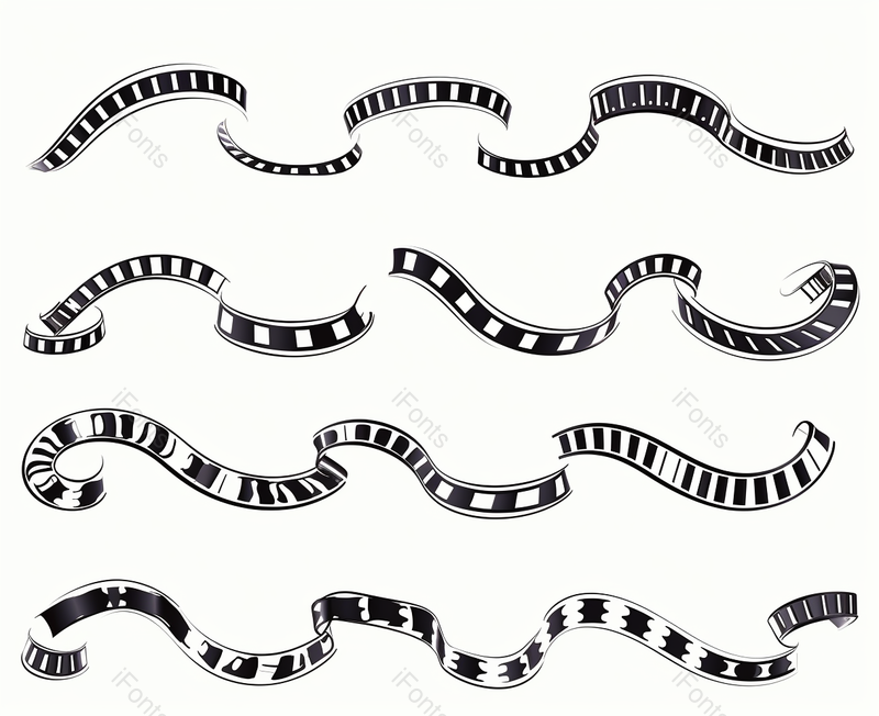 曲线胶片条单色电影或相片带条状边框碎片传统曲线胶孤立矢量插图带有空间的不同形状框曲线薄片条传统曲线孤立矢量插图,插画/手绘图,插画/手绘图库,插画/手绘图下载,插画/手绘